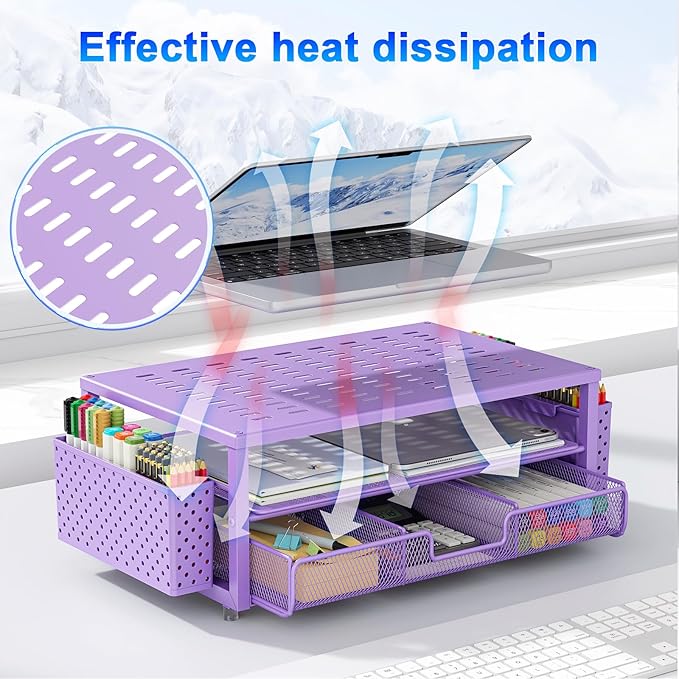 gianotter Desk Organizers and Accessories, Monitor Stand with Drawer and 2 Pen Holder, Purple Desk Accessories, Computer Stand Suitable for Offices and Dormitories (Purple)