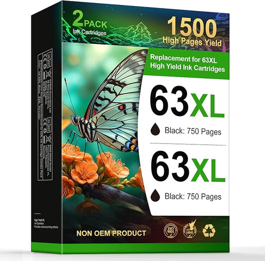 Toner Kingdom 63XL Ink Cartridge Remanufactured for HP Ink 63 XL Black Ink Cartridge High Yield Works with OfficeJet 3830 4630 4650 4655 5252 5255 5258 Envy 4520 4512 DeskJet 1112 2130(2 Black)