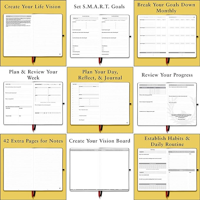 The Phoenix Journal - Best Daily Goal Planner, Organizer, & Calendar for Goal Setting, Gratitude, Happiness, & Productivity - Vision Board & Habit Tracking - 12 Weeks, Undated, Hardcover (Pink)