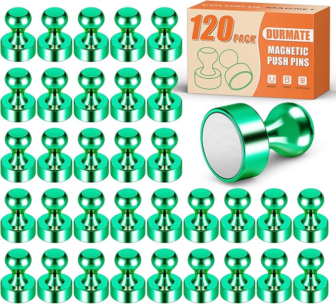 120PCS Strong Refrigerator Magnets,Green Metal Magnetic Push Pins, Strong Magnets for Whiteboard, Magnetic Clips Heavy Duty for Lockers, Kitchen, Office, Home Decorative, Desk Accessories
