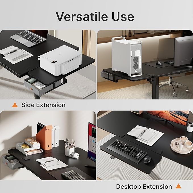 Desk Extender Tray, 28" x 12" Clamp On Desk Shelf, Desk Extension with Storage Drawer, Table Desk Arm Rest, Clamp On Keyboard Tray for Office and Home, Workstation Organizer, Large, Black