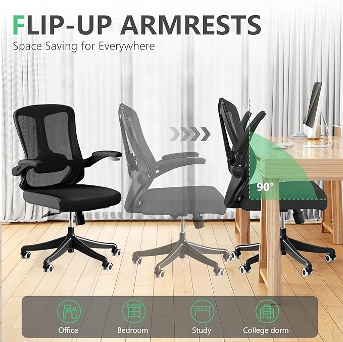 Executive Office Chair, Ergonomic Comfort Home Desk Chair, Mid Back Gaming Chair with Wheels, Adjustable Height, Lumbar Support, Flip-up Armrest with 350LBS Capacity