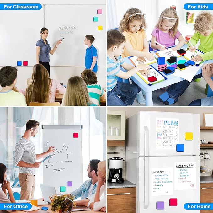 96 Pack Dry Erase Erasers, Mini Magnetic Dry Erase Eraser Bulk, Square Colorful White Board Dry Erasers, Ideal Chalkboard Cleansers, Perfect for Kids Classroom, Home and Office (1.97 x 1.97 Inch)