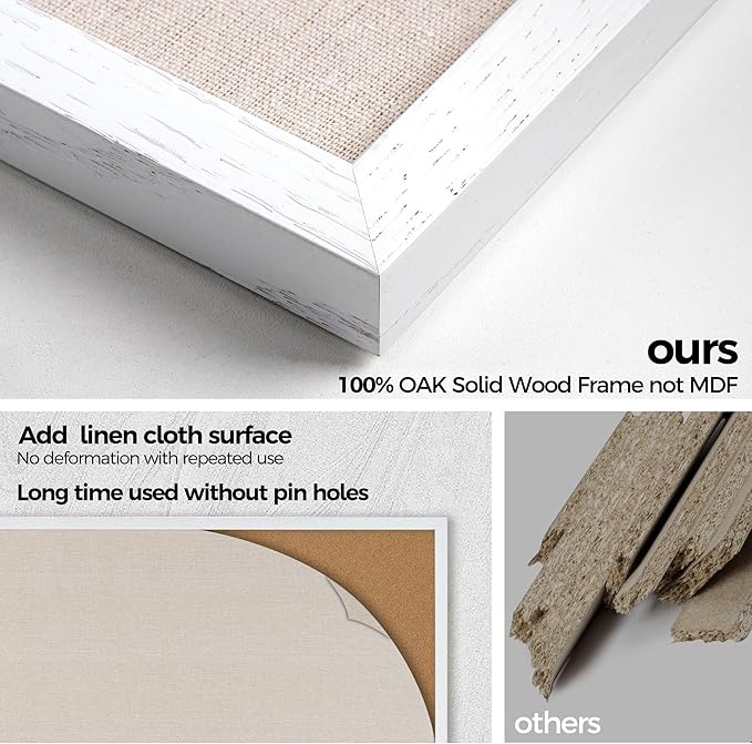 Fun Memories Cork Board Bulletin Board for Office, 20" x 30" Oak Wooden Framed Corkboard, Wall Mounted Notice Pin Board for School Home & Office, White