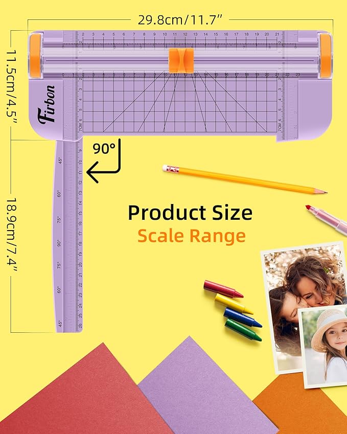 Firbon Purple A5 Paper Cutter, Straight Small Paper Trimmer with Side Ruler for Scrapbooking Craft, Paper, Coupon, Label, Cardstock