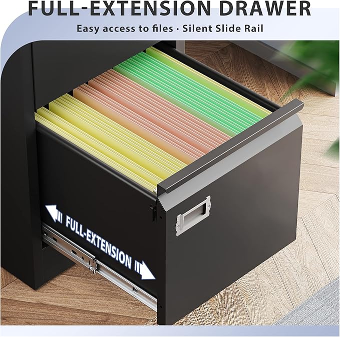 3-Drawer File Cabinet, Locking Metal Vertical File Storage for Home Office, Black, 15" W x 17.7" D x 38.6" H