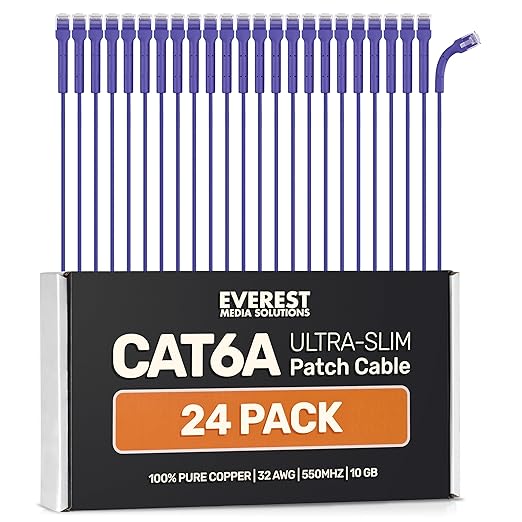 Everest Ultra Slim Cat6a Ethernet Patch Cables 3ft Purple by EverestMediaSolutions