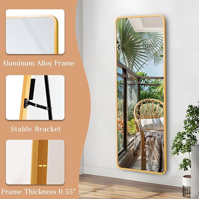 57"x20" Full Length Mirror Rectangle Body Dressing Floor Standing Mirrors for Bedroom & Cloakroom, Gold