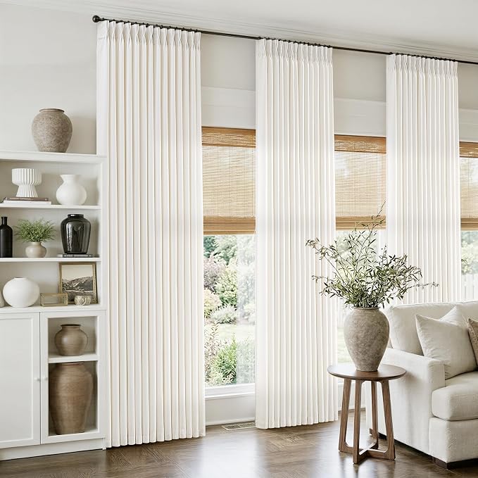 Pinch Pleated Natural Linen Sheer Living Room Curtains 100 Inches Long 4 Panels - Image 9