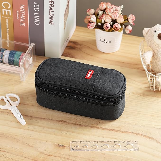 Dugio Large Pencil Case for Boys Teens Kids Pencil Bag with Zipper Pencil Pouch Aesthetic Pencil Pen Case Organizer for School Black