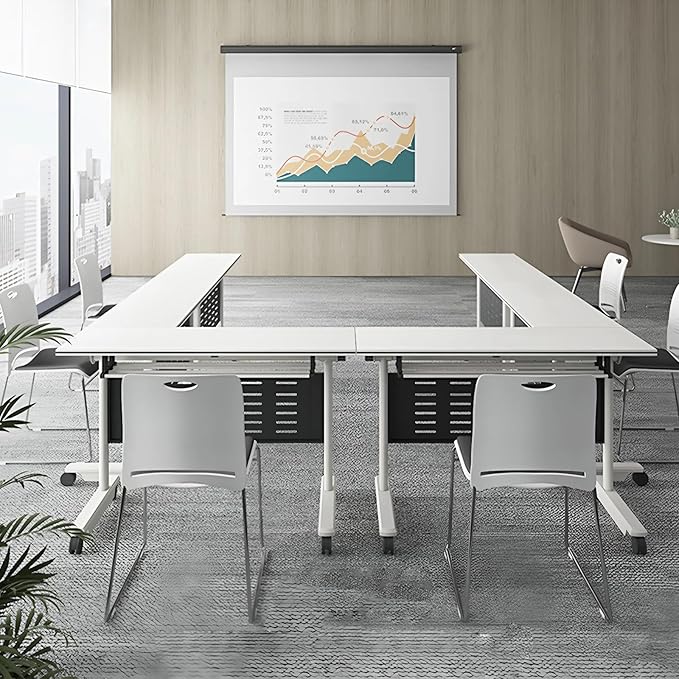 4Pack Conference Room Table, Folding Conference Table for Office Classroom, Mobile Training Tables with Casters Silent Wheels, Large Rectangular Convertible Modular Seminar Tables (L70.9in)