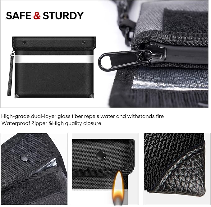 Fire Proof Bag for Documents 5200°F Heat Insulated,13.9” X 10.6”Fireproof Money Bag with Zipper,8 Layers of Protective Materials Waterproof Document Pouch for Cash,Valuables,Documents(Black)