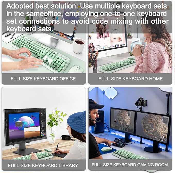 FOPETT Wireless Keyboard and Mouse Combo, 104 Keys Full-Sized 2.4 GHz Round Keycap Colorful Keyboards, USB Receiver Plug and Play, for Windows, Mac, PC, Laptop, Desktop (GradientGreen)