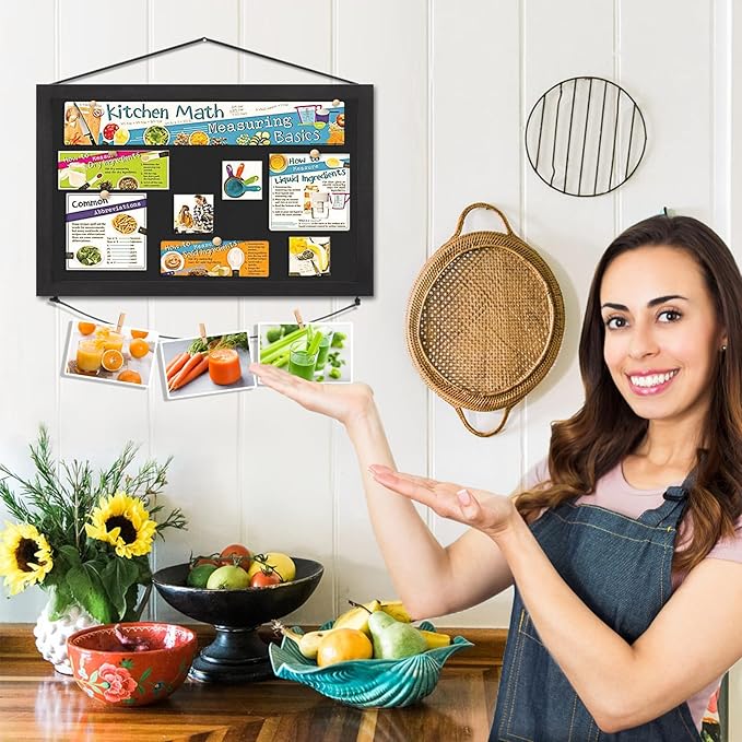 Miratino Pin Board Bulletin Board, 16 "x11 Black Linen Cork Boards for Walls with Black Frame ，Vision Board for Home Kitchen School Office Decor