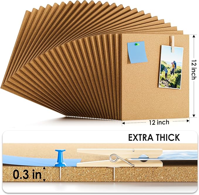 MaxGear 72" x 48" Large Cork Board for Wall, 24 Pack Cork Board Tiles with 40 Pushpins & Safe Removable Adhesive Tabs, 12" x 12" Corkboards for Office, School, Home