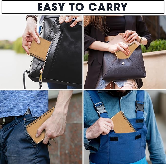 Jutom Small Spiral Notepad Bulk Journal Notebook Memo Pads 5 x 3'' Pocket Memo Pads Ruled Notebook Sketchbook Kraft Cover Notebooks, 120 Pages for Note Taking Business Office School(Kraft Color, 54