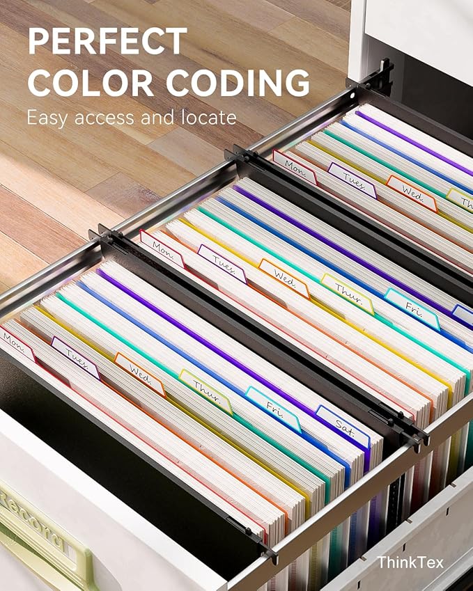 ThinkTex Plastic Expanding Hanging File Folders, 7 Innovative 1.2" Accordion Pockets, Large Capacity, Multi-Color Tabs, Legal Size for Filing Cabinet - 3 Packs