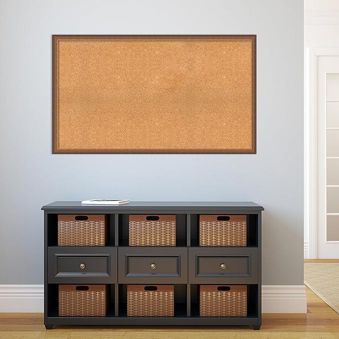 Amanti Art Natural Cork Board for Wall, 28x48 Vision Board with Bronze Frame, Oversize Corkboard Office Decor for Home Organization, Modern Corkboard Pinboard to Display Items for Home Organization