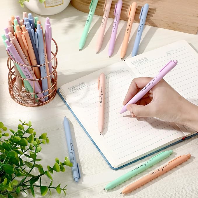 30pcs Thank You Pens Bulk Cute Multicolor Ballpoint Pen for Men Women Server Accessories Employee Holiday Appreciation Gifts for Teacher Office Back to School Party Favor (Macarons)
