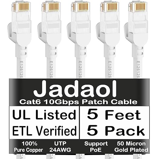 Jadaol Cat6 Ethernet Patch Cables 5ft 5-Pack, 10Gbps 24AWG Pure Copper RJ45 by Jadaol