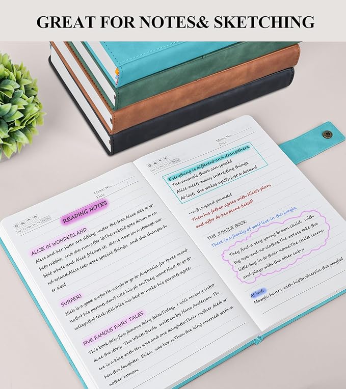 365 Page Thick Lined Journal Notebook for Men Women, B5 Large Leather Journals for Writing, Hardcover Notebooks for Work, School, Note Taking, Business, Travel Diary, College Ruled 7.6" x 10"