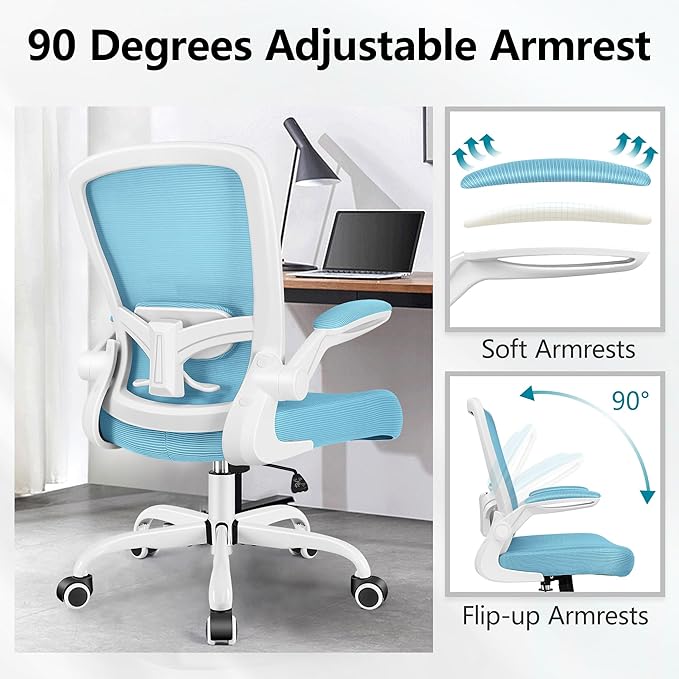 FelixKing Office Chair, Ergonomic Desk Chair Breathable Mesh Chairs with Adjustable High Back Lumbar Support Flip-up Armrests, Executive Swivel Comfy Task Computer Chairs for Home Office Blue