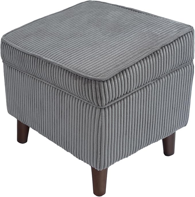 Storage Ottoman with Adjustable Lid, Soft Step Stool, Footrest and Seat, Ottoman Foot Rest for Living Room, Bedroom, Dorm, Light Gray