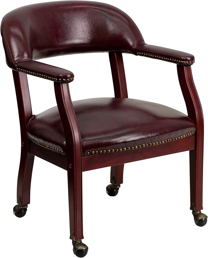 EMMA + OLIVER Oxblood Vinyl Luxurious Conference Chair with Casters
