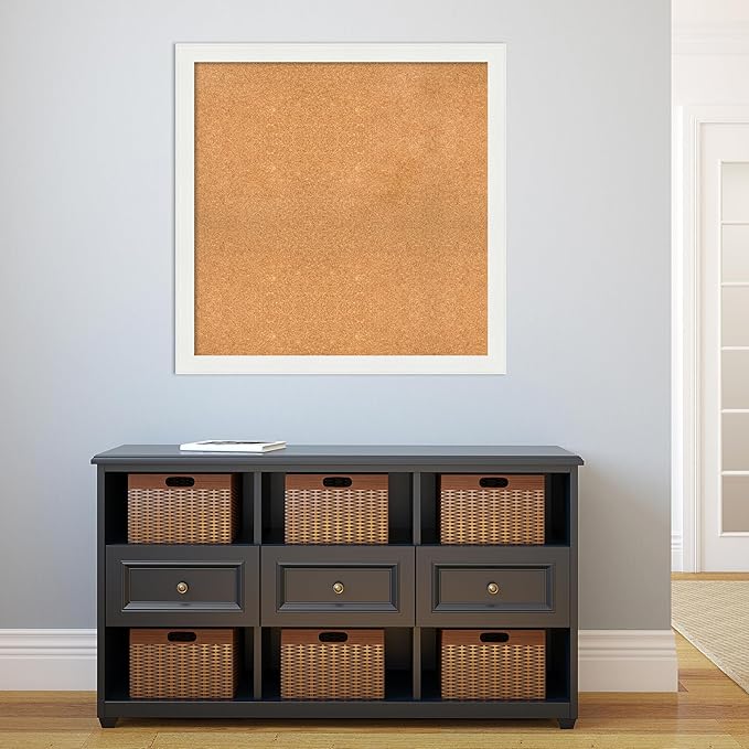 Amanti Art Natural Cork Board for Wall, 35x35 Vision Board with White Frame, Large Corkboard Office Decor for Home Organization, Casual Corkboard Pinboard to Display Items for Home Organization in