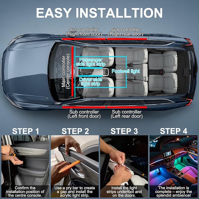 Dreamcolor Acrylic Interior Car LED Strip Lights, 18 in 1 Ambient Lighting Kit - Image 5
