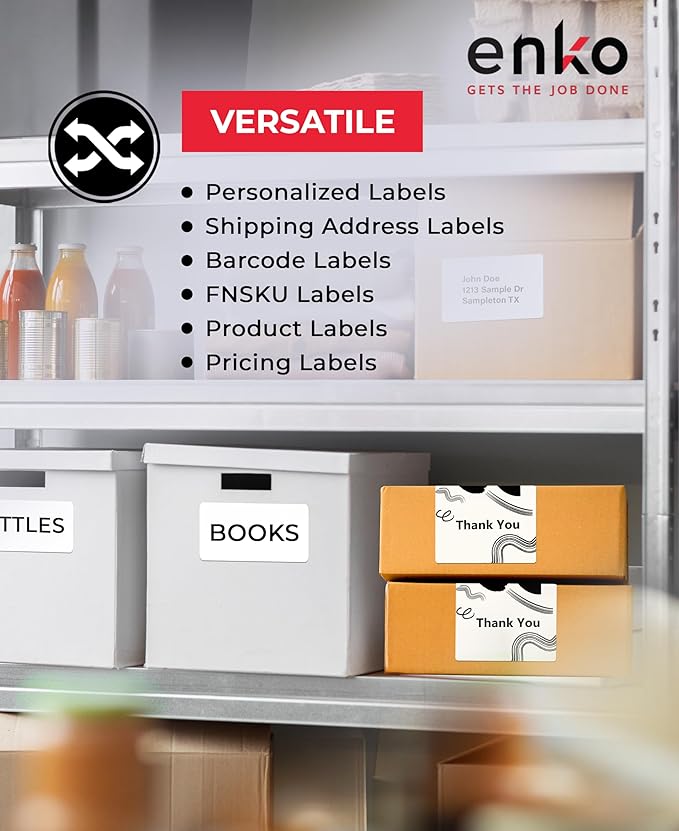 enKo 4" x 3" Labels for Zebra Desktop Printers (48 Rolls, 24,000 Labels) - Direct Thermal Address Mailing Shipping Barcode FBA Stickers FNSKU Labels for Zebra and Eltron (Perforated)