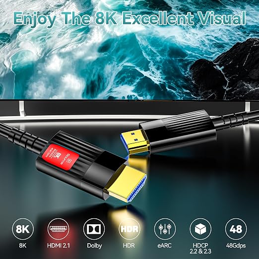 Fiber Optic HDMI Cable 200FT/61M, Long HDMI 2.1 Cable Support 48Gbps High Speed - Image 3