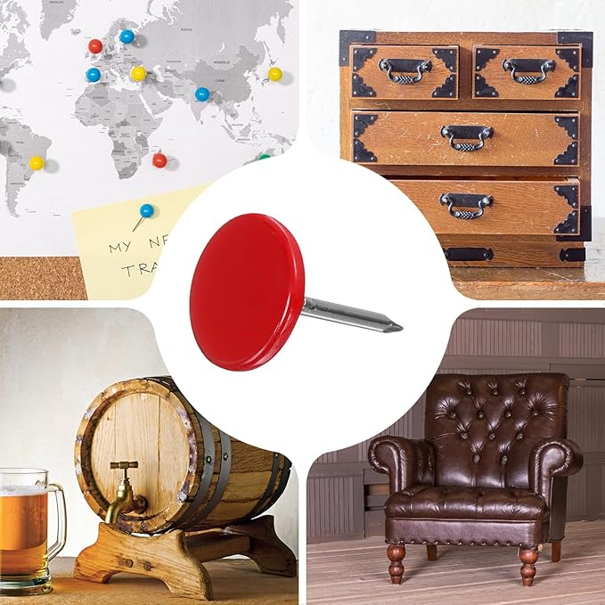 uxcell 150Pcs Upholstery Tacks, 11mmx15mm Flat Head Thumb Tack Decorative Furniture Nails Push Pins for Furniture Sofa Headboards, Red