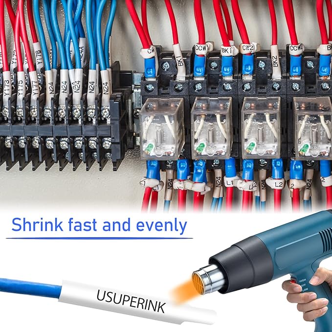 10PK Compatible for Ptouch HSe-221 HSe221 HS-221 HS221 Black on White 8.8mm 0.34'' Heat Shrink Tubing for Wire Cable for PT-D200 PT-D215e PT-D201 PT-D210 Label Maker Tape