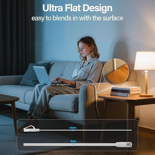 Cat 6 Flat Ethernet Cable 7 FT, UTP 10Gbps High-Speed Cat6 Ethernet Cable - Image 3