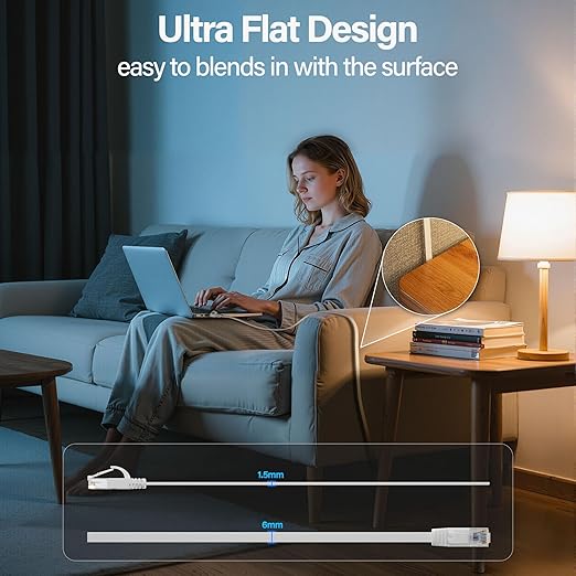 Cat 6 Flat Ethernet Cable 25 FT, UTP 10Gbps High-Speed Cat6 Ethernet Cable - Image 3