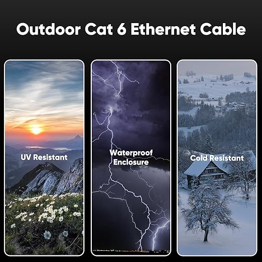 Cat 6 Outdoor Ethernet Cable 125 ft, 24AWG 10Gbps Cat6 Cable Cord Waterproof - Image 2