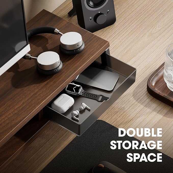 Fenge Dual Monitor Stand, Monitor Riser with Drawer, 42.5 Inch Large Computer Monitor Stand for 2 Monitors, 2 Tier Wooden Desk Shelf for Top of Desk