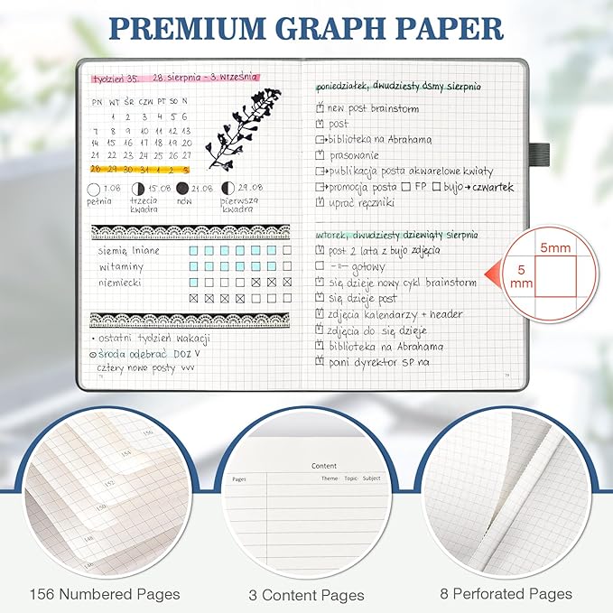Graph Paper Notebook 3 Pack, A5 Grid Notebook Journal, Graph Notebook with 120gsm Paper, Hardcover Leather Journal for Writing, Grid Paper Notebook for Work, School Supplies, Engineering,5.75" x 8.38"