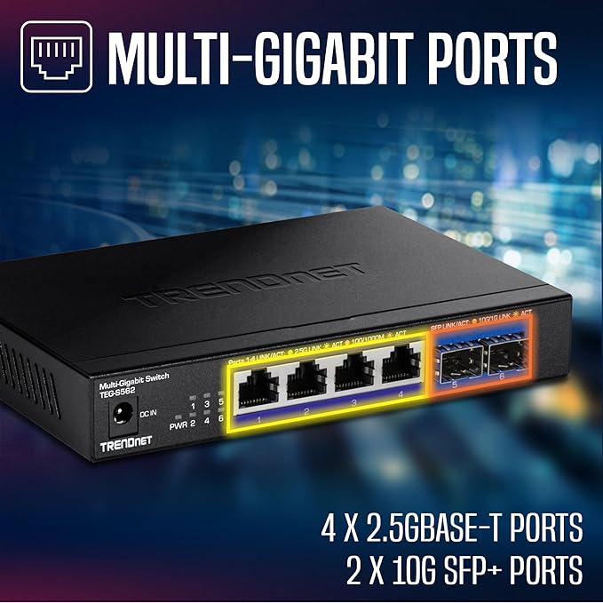 TRENDnet 6-Port Unmanaged Multi-Gig Switch, 4 x 2.5GBASE-T Ports, 2 x 10G SFP+ - Image 6