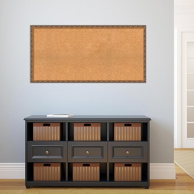 Amanti Art Natural Cork Board for Wall, 24x48 Vision Board with Bronze Frame, Oversize Corkboard Office Decor for Home Organization, Traditional Corkboard Pinboard to Display Items for Home