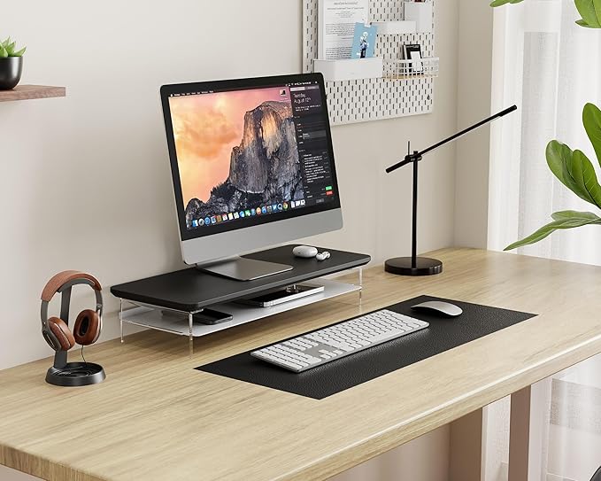 Fenge Acrylic Monitor Stand Riser, 23.6 Inches Monitor Stand with Metal Storage, 2 Tier Acrylic Computer Riser for Desk, Clear Laptop Stand for PC, Laptop, Printer, TV