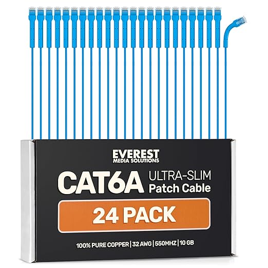 Everest Ultra Slim Cat6a Ethernet Patch Cables 2ft Blue by EverestMediaSolutions
