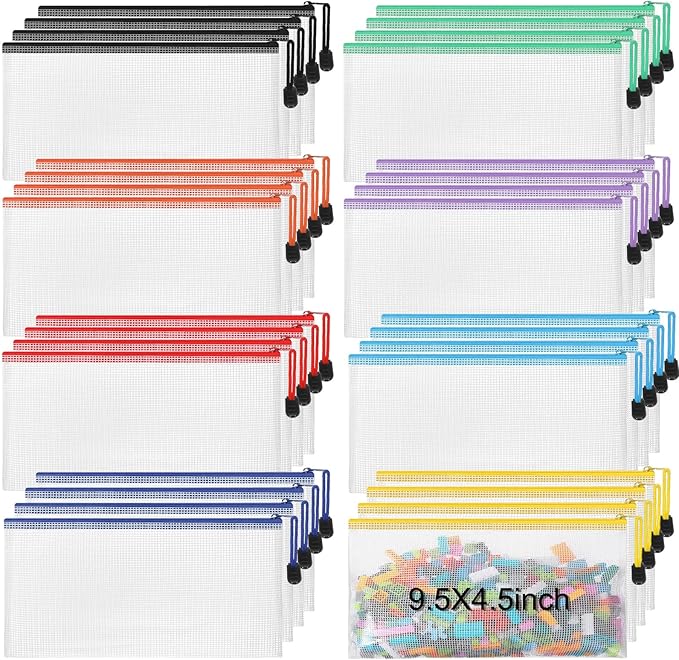 Jetec 32 Pcs Mesh Zipper Bags Toy Storage Bikini Organizer Bag Bolsas Para Guardar Trajes De Baño Waterproof Zipper Reusable Pouch Puzzle Multipurpose for Storage Office(Sweet Color,9.5 x 4.5 Inch)