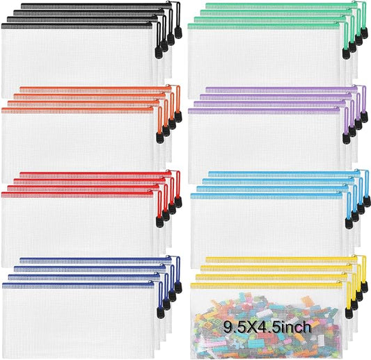 Jetec 32 Pcs Mesh Zipper Bags Toy Storage Bikini Organizer Bag Bolsas Para Guardar Trajes De Baño Waterproof Zipper Reusable Pouch Puzzle Multipurpose for Storage Office(Sweet Color,9.5 x 4.5 Inch)