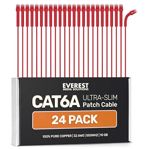 Everest Ultra Slim Cat6a Ethernet Patch Cables 2ft Red by EverestMediaSolutions