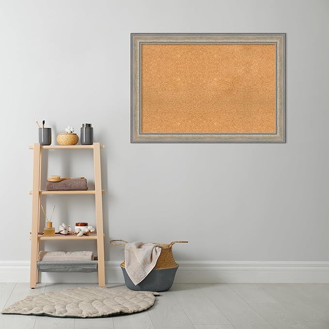 Amanti Art Natural Cork Board for Wall, 29x41 Vision Board with Silver Wood Frame, Large Corkboard Office Decor for Home Organization, Traditional Corkboard Pinboard to display items for home
