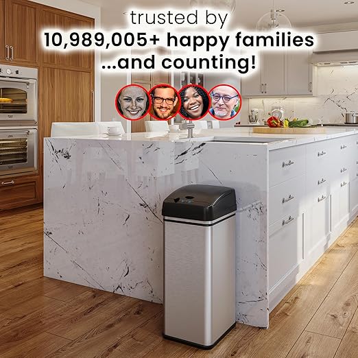 iTouchless 13 Gallon Dog Proof Trash Can with Odor Filter, Motion Sensor Stainless Steel Kitchen Trashcan Garbage Bin for Home Office Work Bedroom Living Room Garage Large Capacity Slim Wastebasket