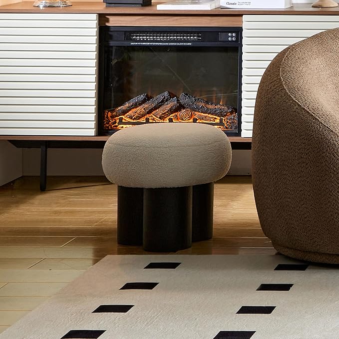 MEETAKING Small Round Foot Stool, Teddy Fabric Footrest Ottoman Stool with Non-Skid Legs, Modern Footstools Step for Couch, Desk, Office, Living Room (White)