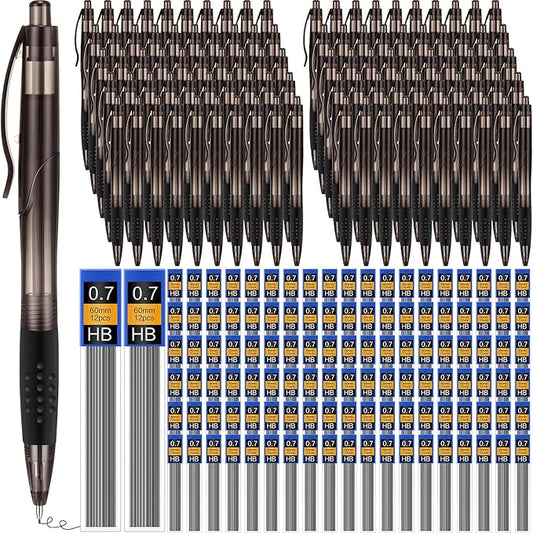 240 Pcs 0.7mm Mechanical Pencils Bulk Set Include 120 Black Mechanical Pencil 120 HB Lead Refills for Art Office Classroom School Student Writing Drawing Sketching Supplies